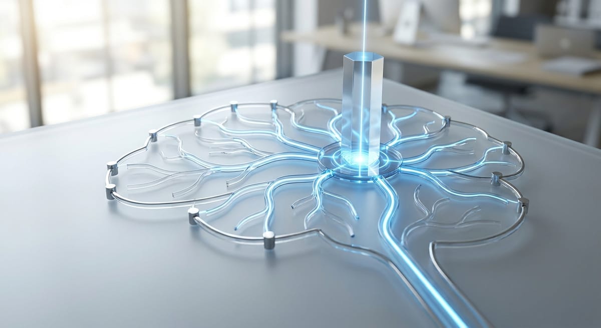stylised glass brain with a beam of light focused into its centre, illustrating sustained directed attention